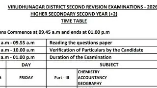 12th std / Second  Revision  Exam  2026/Time  table & Portion/Announced/virudhunagar  district