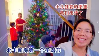 北卡新房第一次过圣诞节，全家人抬进最大一棵树，小儿许狂愿，我们如何应对？