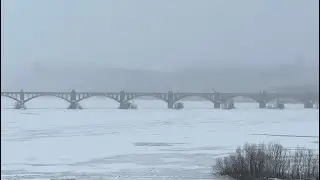 Snow falls on icy Susquehanna River between Columbia and Wrightsville