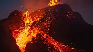 Fagradalsfjall Volcano Iceland April 2021 Night Drone footage