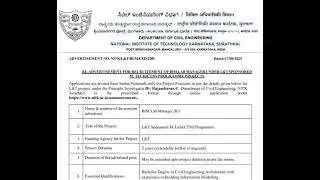 NITK_CIVIL_RE-ADVERTISEMENT FOR RECRUITEMENT BIM LAB MANAGER