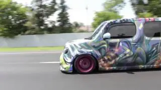 Fitted Bagged and Grafitti Tagged Nissan Cube in New Orleans