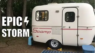 Enjoying a storm in our 13ft Scamp trailer; birding at Tawas Point; beautiful beachfront campsite