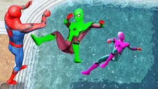GTA V Water Ragdolls Rainbow Spiderman vs Rainbow Deadpool Jumps/Fails (Euphoria Physics Gameplay)