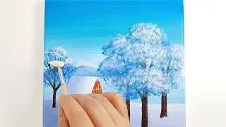 Winter Magic Painting | Purple Snow Landscape Drawing | Acrylic Painting | Relaxing Art