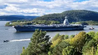 The mighty USS Gerald R. Ford leaving Oslo, Norway. We bid you farewell 👋