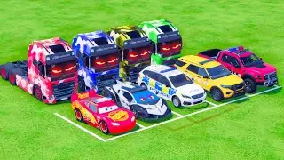 TRANSPORTING ALL POLICE CARS and AMBULANCE EMERGENCY VEHICLES WITH MERCEDES POLICE TRUCKS ! FS22