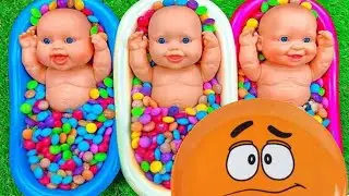 Full of 3 Rainbow BathTubs Candy with M&M's & Magic Slime Cutting Video