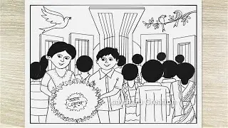 How to draw scenery of 21st February Step by step, Shahid Minar Drawing easy