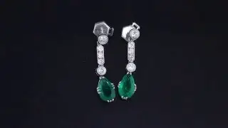 Art Deco Colombian Emerald and Diamond Drop Earrings M2150