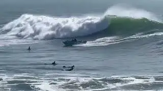 Boat capsizes in waves at Steamer Lane in Santa Cruz