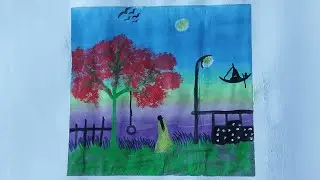 night scenery painting with a beautiful girl || @artdrawingpaintingwithfatima