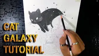 How to Draw a Cat with Ink and Galaxy Effects | Charcoal Sketch Tutorial