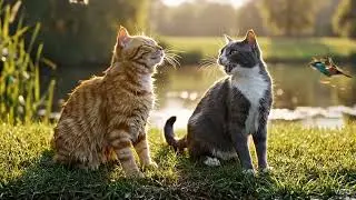 Two Playful Cats Exploring the Jungle | Cute Cat Jumping & Water Splashing Adventure
