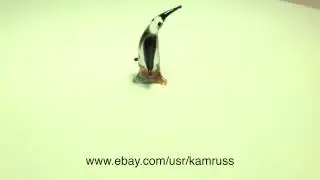 Tiny Glass Figurine Gray Arctic Penguin Blown Glass Murano Dollhouse Miniature. OOAK