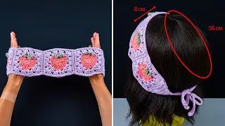 Strawberry Granny Square Crochet headband🧶✌️Miarti