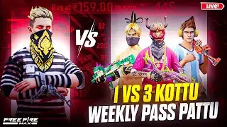 1V3 KOTTU WEAKLYPASS PATTU FREE FIRE GIVEAWAY 💎❤| FF Live Telugu | nonstop Rooms