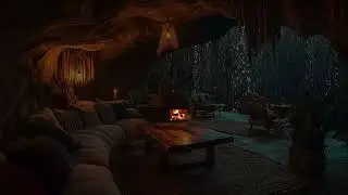 Serene Slumber in Thunder Cave | Rain, Fire & Distant Thunder Sounds for Deep Sleep & Stress Relief