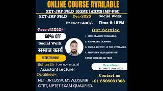 NET-JRF PH.D SOCIAL WORK ONLINE CLASSES FEES-:₹1400/-#8506031308 BY ROHAN SIR