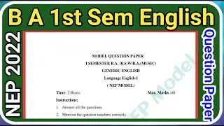 B A 1st Semester English New NEP Model Question Paper - 2022 #BaBswBmusicAllCombinationQuestionPaper