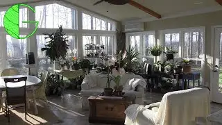 A beautiful sunroom filled with flowering plants