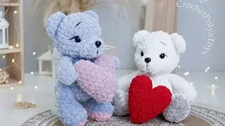 Мишка с сердечком вязаный крючком. Мастер класс подходит для начинающих! Урок по вязанию.