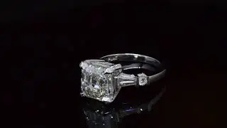 Asscher Cut W  Baguettes and Round Brilliant Cut Diamond Engagement Ring By King of Jewelry