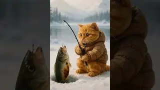&ldquo;Freezing Orange Cat Ice-Fishing in the Snow&rdquo; #cat #cute