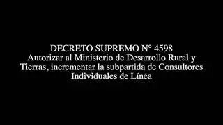 DECRETO SUPREMO N&deg; 4598 - autorizar al MDRyT, incrementar la subpartida de Consultores Individuales