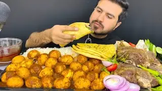 Eating Spicy Mutton Roast Egg Curry Roti Rice Chilli Salad #mukbang #asmrvideo 