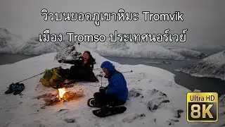 8k วิวบนยอดภูเขาหิมะ Tromvik เมือง Tromso ประเทศ Norway