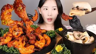 새우가 듬뿍 들어간 치킨🦐🐔 치킨매니아 왕새우불새치킨 & 빽떡 먹방 Spicy Chicken & Tteokbokki  [eating show] mukbang korean food
