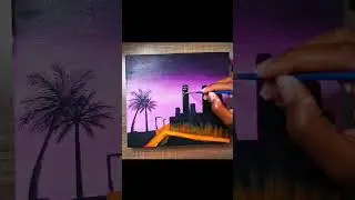 Easy Fantasy Night Cityscape Painting for Beginners / Acrylic Painting #shorts