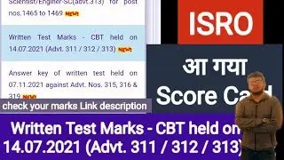ISRO VSSC Score Card Official released Advt. 311 , 312 , 313 Technician B