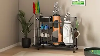 Lifewit Golf Bag Organizer, Golf Bag Holder, Golf Club Rack with Wheels, 4 Removable Hooks