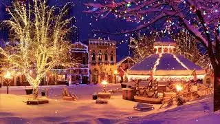 Snowy Town Square Christmas Lights Ambience -- Smooth Jazz and Soft Guitar