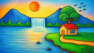 How to draw natural scenery step by step for beginners| Beautiful scenery drawing 