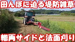 後編 迫る堤防雑草から田んぼを守れ。#mower #草刈り 