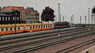 H0 Neustadt Anlage - Ausfahrt Diesellokomotive 132 164-5 vom Bahnhof Neustadt