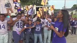 Claydra Rhodes viits the West Orange-Stark tailgate party ahead of first game of season