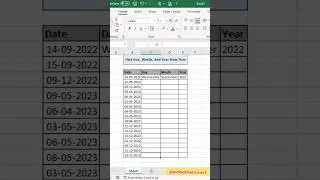 Find day, month and year from date in excel #shorts