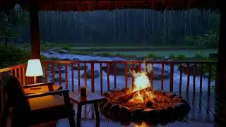 Crackling Fireplace & Gentle Rain with Flowing River | Deep Sleep Ambience (8 Hours)