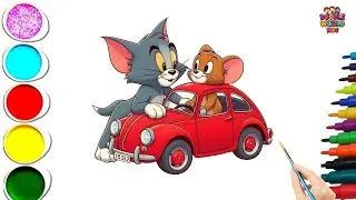 How to Draw Cute Jerry and Tom with Car 🚗🐱🐭 | Easy Cartoon Drawing for Kids