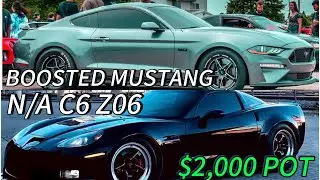 BOOSTED MUSTANG VS N/A C6 Z06 CORVETTE! $2,000 POT!