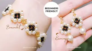 Classic pearl black and white jewelry. Elegant bracelet earrings beads jewelry. Beading tutorials