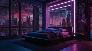 Cyberpunk Bedroom Ambience | Pink Neon Glow & Heavy Rain in Futuristic City