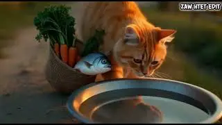 A little cat cooking fish curry and waiting patiently 🐱🍲So cute, so hungry 😄