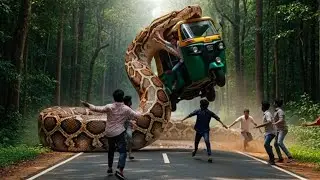 अजगर सांप ने किया जंगल की रोड पर हंगामा
