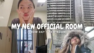 MOVE TO MY NEW OFFICIAL ROOM | snow day + new room + college vlog