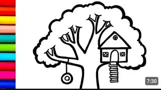 How to Draw a Cute Tree House Step by Step 🌳🏠 Easy Drawing for Kids!#kids 